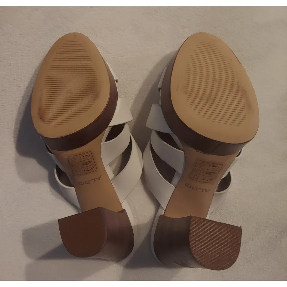 Aldo Womens White Leather Casuarina Open Toe Platform Heels Mules Sandals Size 9 - Picture 9 of 12